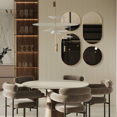 Овальне дзеркало HOKO Design для стін, 50 x 90 см, металевий каркас матового кольору. Можлива вертикальна та горизонтальна установка. Підходить для ванної кімнати, коридору, спальні, вітальні та їдальні. Розмір: 60 x 60 см, колір - золото.