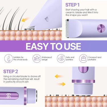 Триммер для бікіні RoserRose 2-в-1 для жінок з LED дисплеєм, водонепроникний (IPX7), Type-C зарядка, набір для догляду за інтимною зоною (фіолетовий)