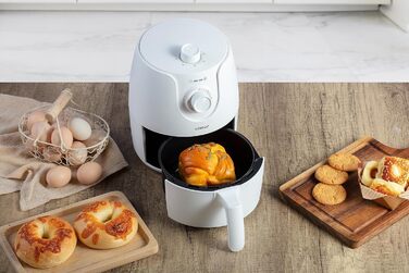 Фритюрниця без олії Mini 1.8L з таймером та функцією підігріву | Airfryer 1200W | Економія енергії та швидкість | Біла