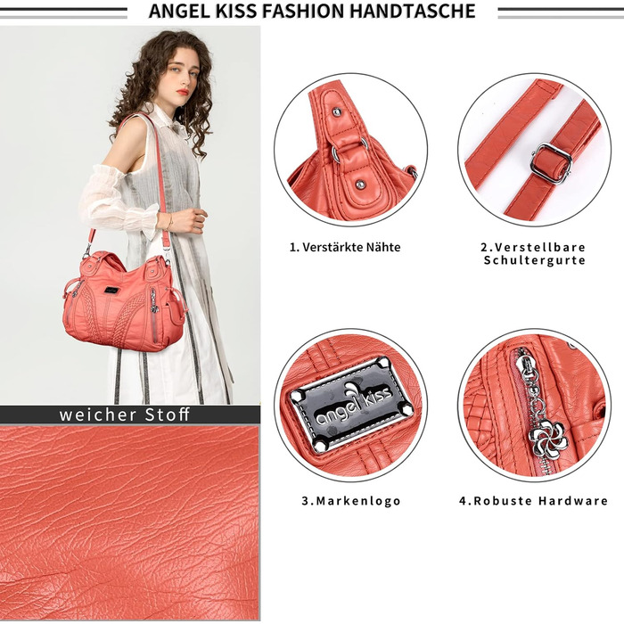 Сумка жіноча AngelKiss через плече, водонепроникна PU шкіра, коралова - багатофункціональна сумка-месенджер