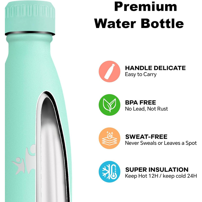 Термос-пляшка спортивна Grsta 750 мл, з нержавіючої сталі, подвійні стінки, BPA-Free, для кемпінгу, подорожей, спорту (Блакитно-зелений)