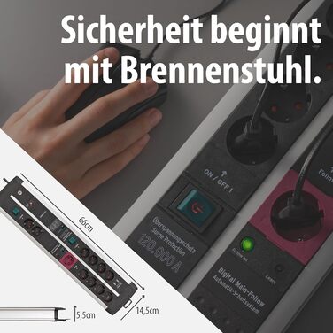 Бренненштуль Premium-Protect-Line Мережевий фільтр для геймерів з 11 розетками, USB 3.10A, захист від перенапруги, 3м кабель, Made in Germany (сріблястий/чорний)