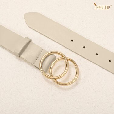 Жіночий шкіряний ремінь JasGood з подвійною кільцевою пряжкою для джинсів, штанів та суконь (бежевий, L:130см, обхват талії 96-105см)