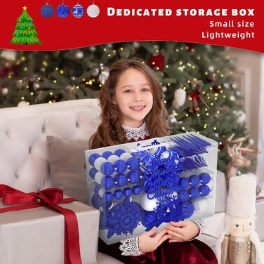 Набір прикрас для ялинки Aufun 108 шт. Преміум, пластикові кулі, верхівка, зірка, безпечні прикраси, ялинкові кулі, багаторазові, декор (шампань) (блакитний/срібний)