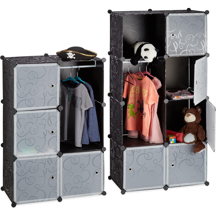 Relaxdays Modular Clothes Rack with 12 Compartments, Large Plastic Wardrobe, 145.5 x 145.5 cm, White (Black)