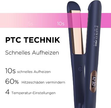 Випрямляч для волосся PARWIN PRO BEAUTY 2-в-1 з насадкою для локонів, іонізація, титанове покриття, LCD дисплей, 130°C-230°C