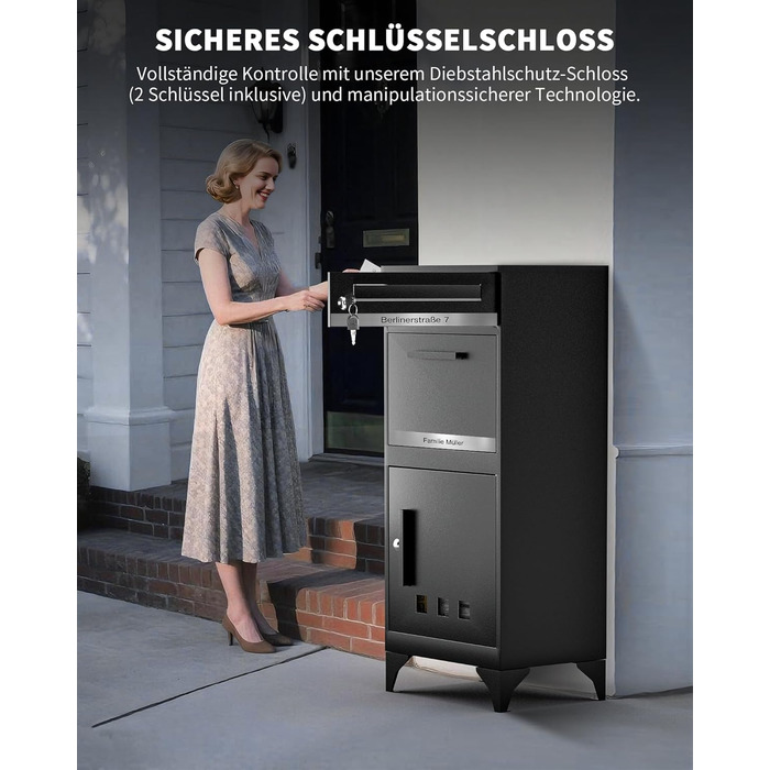 Поштовий ящик антрацит з гравіюванням, персоналізований, 2-в-1, нержавіюча сталь, з відділенням для газет та посилок (XXL)