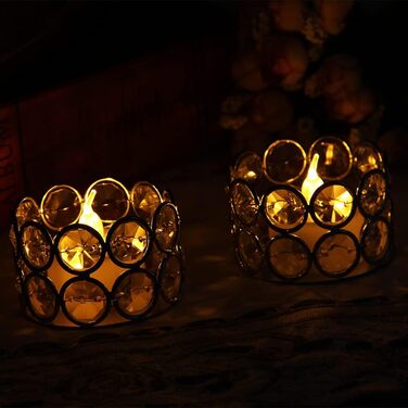 VINCIGANT Tealight Holder Gold Crystal, Metal Candle Holder Stand 12-Piece Set // Christmas Decoration, Living Room, Wedding Table Decoration