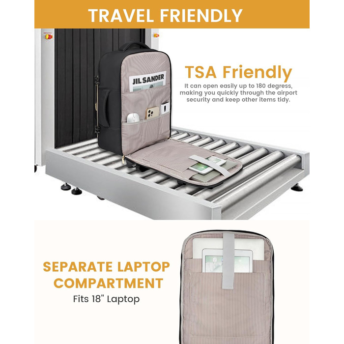 LOVEVOOK Рюкзак для ручної поклажі, 40L, водонепроникний, для ноутбука 17 дюймів, Easyjet, для подорожей, роботи, трекінгу, оливково-бежевий (18 дюймів, A-чорний)