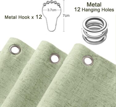 Штора для душу зелена льон 180x200 см, бохо стиль, водонепроникна, тканинна, анти-грибок, для ванної кімнати