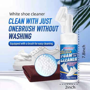 AhkeaDirectly 150 ml Shoe Cleaning Set, White Sneaker Cleaner, Water-Free Foam Sneaker Cleaner, White Shoes, Suede, Boots, Canvas, PU, Fabric, etc. Environmentally Friendly