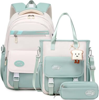 Шкільний рюкзак Tanou для дівчаток-підлітків: набір з рюкзаком, сумкою через плече та пеналом. Зелений шкільний рюкзак для дітей.