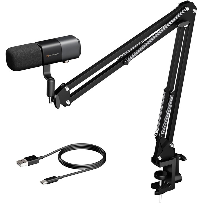 Конденсаторний мікрофон NearStream AM25X USB/XLR зі штативом, комплект для подкастингу, кнопка Mute, шумозаглушення та моніторинг для стрімінгу, студії та PC/PS5/PS4 геймінгу