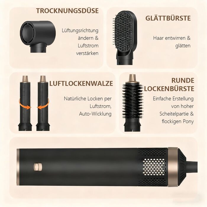 Фен-щітка 5 в 1 для волосся, Airstyler, стайлер для укладання, випрямляч, локони, об'єм, рожевий, Eurostecker