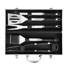 Набір гриль-посуду Lehmann з нержавіючої сталі в кейсі | Комплект аксесуарів для гриля з лопаткою, виделкою та щипцями | Ідеальний подарунок для чоловіків та жінок