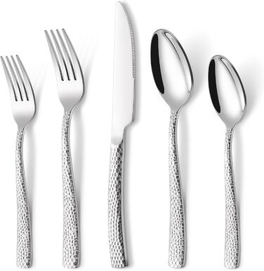 Набір столових приборів Honkku для 6 осіб, 30 предметів, чорний, з нержавіючої сталі, з обробленим ручним молотком, миється в посудомийній машині