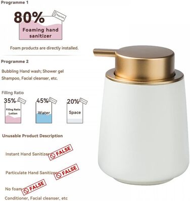 Дозатор для мила XUDREZ, керамічний, 380 мл, для кухні, наповнюваний, диспенсер для мила, пінного мила, шампуню, гелю для душу (C-white)