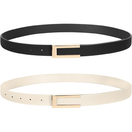 Жіночий тонкий шкіряний ремінь SUOSDEY з золотистою пряжкою (2 шт.), чорний+бежевий, 100 см, розмір талії 70-84 см