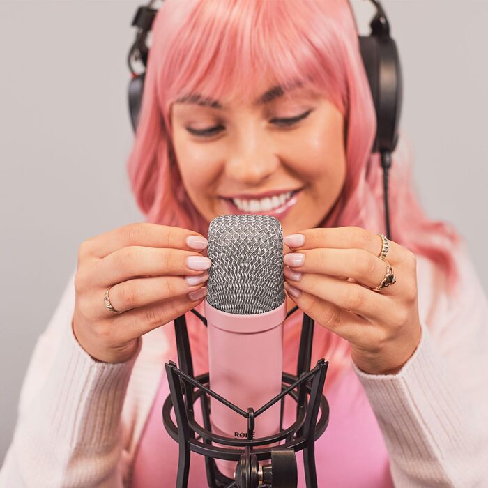 Мікрофон Rode NT1 Signature Black Studio (конденсаторний) + стійка для мікрофона keepdrum (рожева)