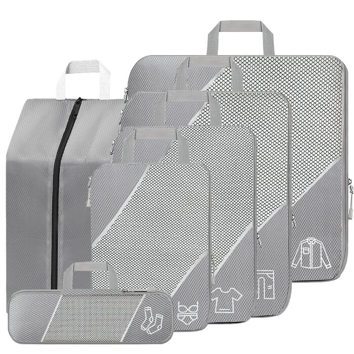 Органайзер для валізи, набір 6 шт. Компресійні куби для пакування, органайзер для подорожей, сірий