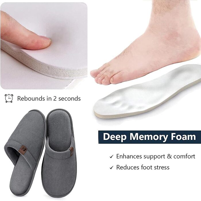 Чоловічі домашні капці RockDove LiteStep з вельвету та піною з ефектом пам'яті Memory Foam, світло-сірі, розмір 44/45 EU