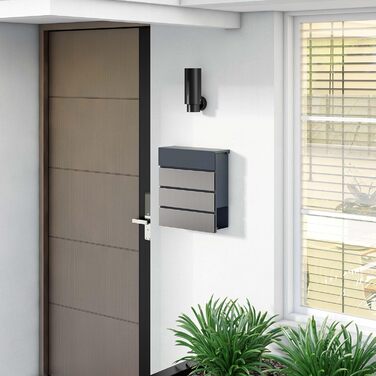 Поштовий ящик настінний сталевий V63 антрацит з дерев'яним декором 410x130x370 мм, з замком, плавним закриттям та відділенням для газет