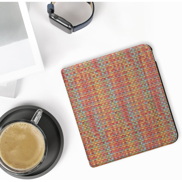 Чохол-книжка kwmobile для Kobo Libra Colour/Tolino Vision Color - яскравий у клітинку (жовто-червоно-зелений)