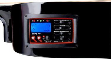 Класична акустична гітара Westerngitarre WS-10BK-CE з підсилювачем, чорна, глянцевий лак. Dreadnought, Cutaway, 3-Band EQ + Presence, тюнер LCD, XLR та Klinke