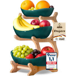 Керамічна фруктова тарілка на бамбуковому підставці, 3 яруси, для фруктів, закусок, випічки, стильна, сучасна, зелена