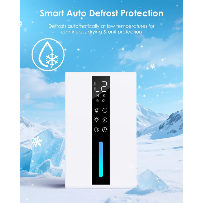 Електричний осушувач повітря 1.8L з антизаморожувальним захистом, 2 швидкості та 2 режими, таймер 48H, RGB підсвітка, для спальні, ванної кімнати та гуртожитку 1800 мл