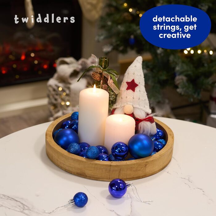 50 прикрас для ялинки Twiddlers – блакитні, різні розміри та покриття (6см, 4см, 3см)