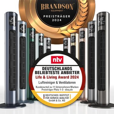 Вентилятор торгової марки Brandson з дистанційним керуванням, преміум-якість (лауреат 2025 року), коливання 60°, підлоговий, мобільний, колонний, 96 см, 3 швидкості, темно-синій (B: Pearl Rouge)