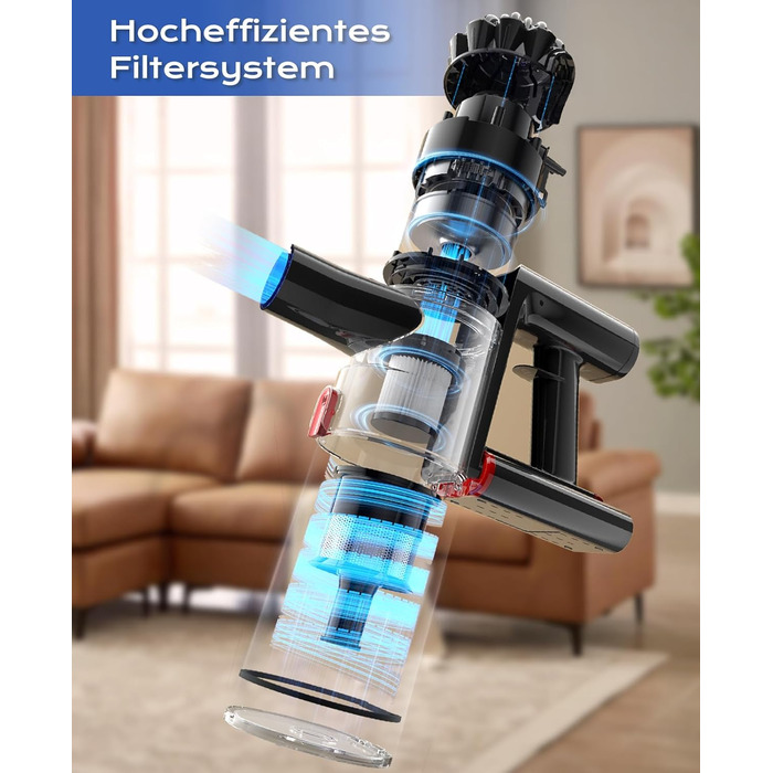 Бездротовий акумуляторний пилосос Ivormentico 50 хв / 40 кПа / 450 Вт з LED, для видалення шерсті тварин, темно-синій