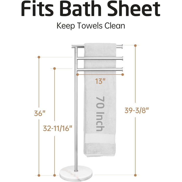 Підставка для рушників KES Gold на ніжці, з мармуровою основою, з нержавіючої сталі 18/8, 3-х секційна, полірована, BTH219-BZ