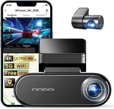 Відеореєстратор DDPAI N5 Dual 4K+1080P з двома камерами, GPS, WiFi, 32GB, нічне бачення, паркувальний режим