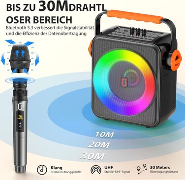 Машина караоке з 2 бездротовими мікрофонами, портативна Bluetooth 5.3 караоке-система, динамік з RGB-підсвічуванням, караоке-система для дому та вечірок, модель S66-new