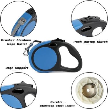 Висувна повід для 2 маленьких собак (до 20 кг кожна), 4.8 м, повід з мішками для екскрементів, неслизька ручка, однокнопкове управління, 360° без перекручування, розмір M (Блакитний)