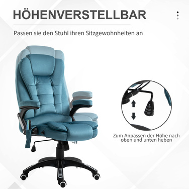 Vinsetto Office Chair with Massage and Heating Function, Adjustable Gaming Chair up to 120kg, 68x72x110-120cm, Blue