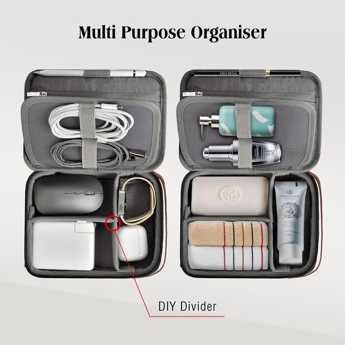 Органайзер для кабелів WIWU з ручкою, велика місткість, чорний. Для аксесуарів, техніки, зарядних пристроїв, повербанків, жорстких дисків. Регульовані перегородки, портативний, для подорожей, офісу, школи.