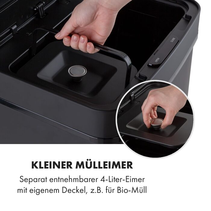 Сенсорний сміттєвий кошик Klarstein Touchless, 72 л, 4 відсіки (43л + 2x12,5л + 12,5л), автоматичне відкриття та закриття, матово-чорний