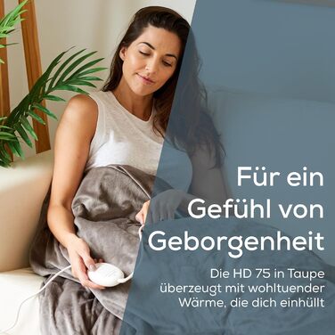 Електрична ковдра Beurer HD 75 з 6 рівнями нагріву, системою безпеки та автовимкненням, 180 x 130 см, Taupe