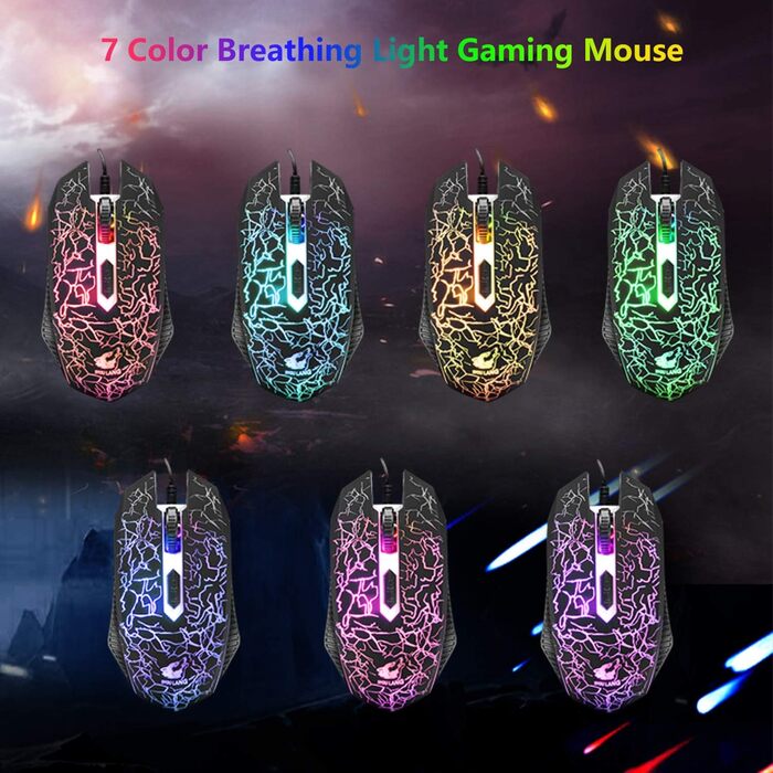 Ігровий набір клавіатури, навушників та миші: клавіатура 104 клавіші з підсвічуванням Rainbow, миша 2400DPI, навушники 7.1 Surround Sound RGB, мишка під клавіатуру, сумісний з PS4, Xbox (потрібен адаптер), білий/чорний