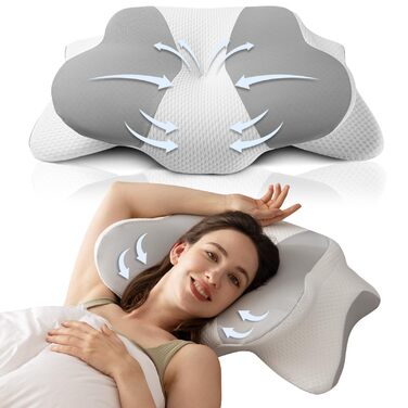 Ортопедична подушка Uniency для шиї з Memory Foam - підтримка шиї та полегшення болю в шиї та плечах. Підходить для сну на боці, спині та животі (66 x 40 x 14 см, сіра)