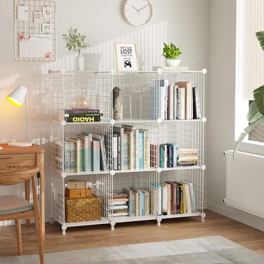 AWTATOS Regal 12 Regal Wire Cube Stackable Shelf Cube DIY Metal Grid Shelf Cube Bookshelf Cube Shelf With Doors For Living Room, Bedroom, Bathroom USCIH12BE (Medium, White)