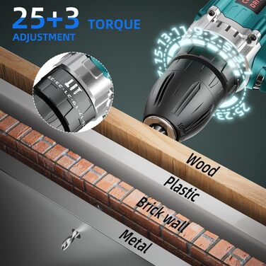 Акумуляторний шуруповерт 12V, 25 Nm, 2×2000mAh, 25+3 ступні крутного моменту, 24 шт. аксесуарів & кейс – для дому, DIY та монтажу меблів RT1028-H