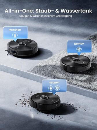 Робот-пилосос Proscenic Q10 з функцією миття, 8000Pa, 200 хвилин роботи, лазерна навігація, керування через додаток, Alexa, Siri, Apple Watch, пульт дистанційного керування для підлоги та килимів