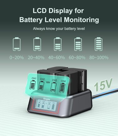 Зарядний пристрій King Ma для акумуляторів камер, 4-канальний, 45W PD, LED-дисплей, сумісний з Sony A7III/A7IV/A7RIII/A7RV/A7C/A7CII/A6700/A9/A9III/A1/ZV-E1/FX3/FX30