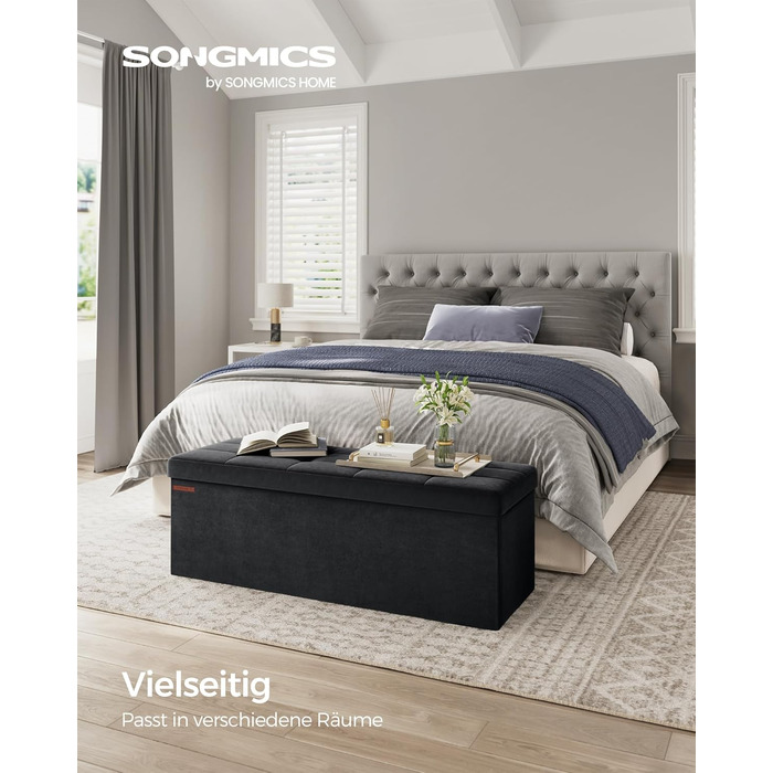 Складаний пуф SONGMICS з місцем для зберігання, 110×38×38 см, кремово-білий, до 300 кг, для вітальні, спальні, передпокою