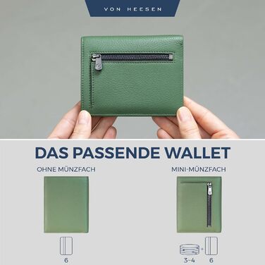 VON HEESEN Гаманець для чоловіків і жінок, зелений, з відділенням для монет, натуральна шкіра