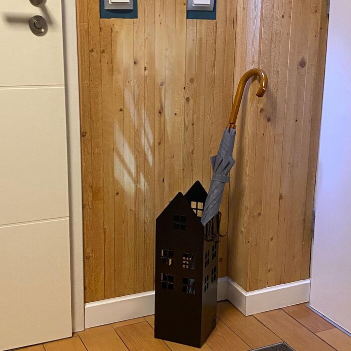 Підставка для парасольки UNUS з піддоном для води, 4 гачки, 16x16x49 см (Чорний, для дому)